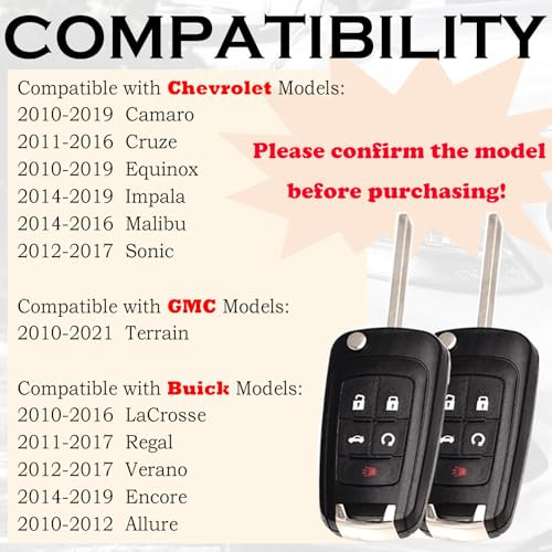 SUPALAND Key Fob Replacement Fits for Chevy Cruze Equinox Camaro Impala Malibu Sonic Buick Regal Verano Encore Lacrosse