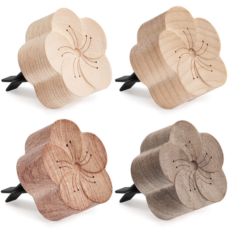 Zubebe Aroma Wood Essential Oil Diffuser 4 Packs Minimalistic Decor Car Air Freshener Flower Diffuser with Aromatherapy