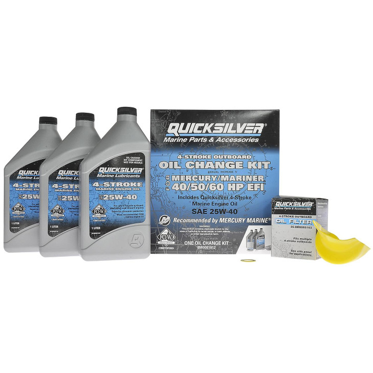 Quicksilver 25W40 Oil Change Kit for 4Stroke 40hp 50hp and 60hp Mercury Outboards