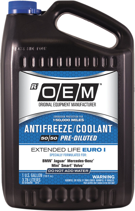 Recochem OEM European Vehicles Premium Antifreeze 5050 Extended Life Coolant Euro I Blue 1 Gallon 1 Pack