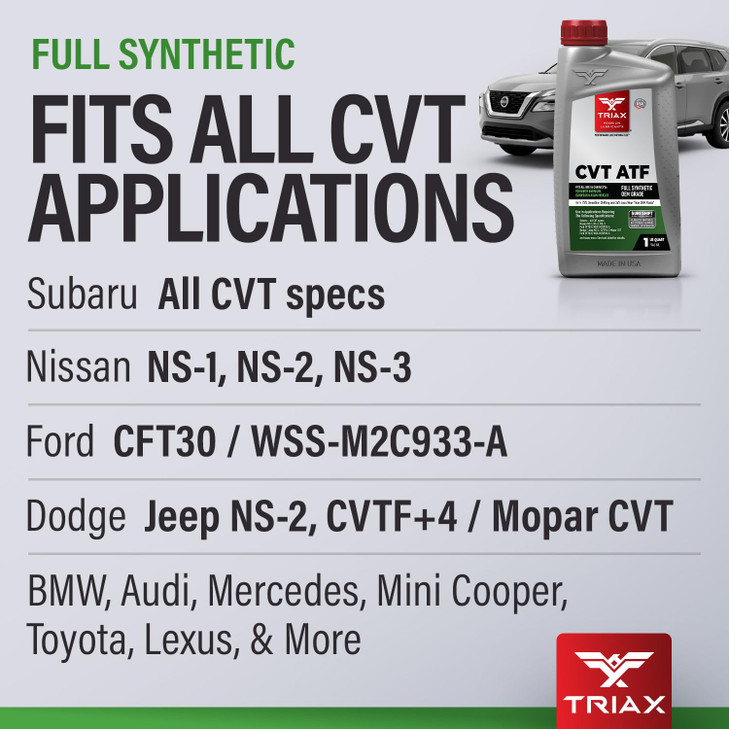 TRIAX CVT ATF OEM Grade Universal NonSlip CVT Transmission Fluid Surpasses All OEM Specs 5 Quart Jug