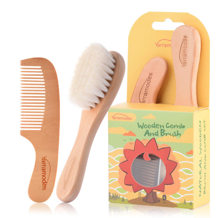 YarraModes Baby Goat Hair Brush and Comb Set for Newborns Toddlers EcoFriendly Safe Brush Natural Wooden Comb Soft Brist