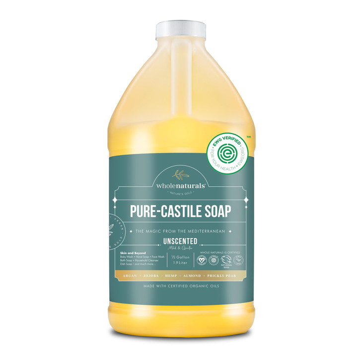 WHOLENATURALS Pure Castile Soap Liquid EWG Verified Certified Palm Oil Free Unscented Natural Mild Gentle Nongmo Vegan O