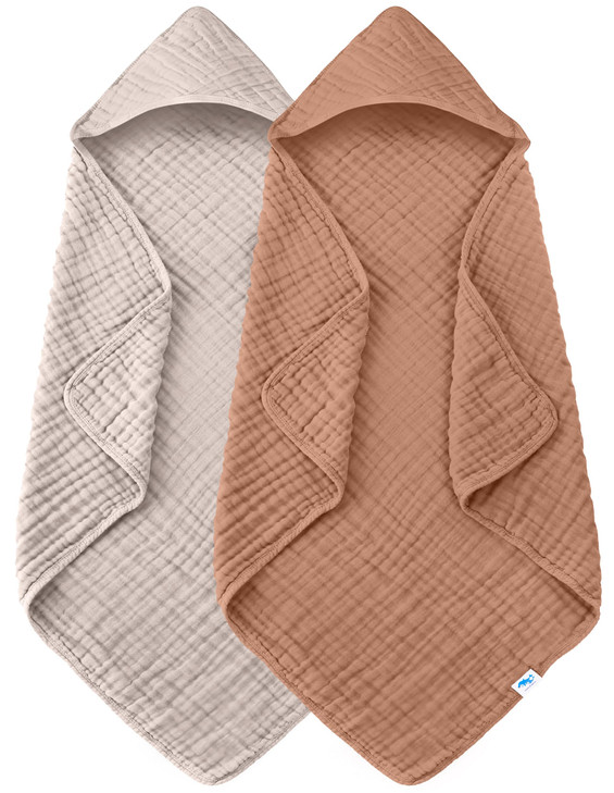 SWEET DOLPHIN Muslin Hooded Baby Bath Towels 2 Pack 100 Cotton Towel for Babies Infants Toddlers 32x32Inch Highly Absorb