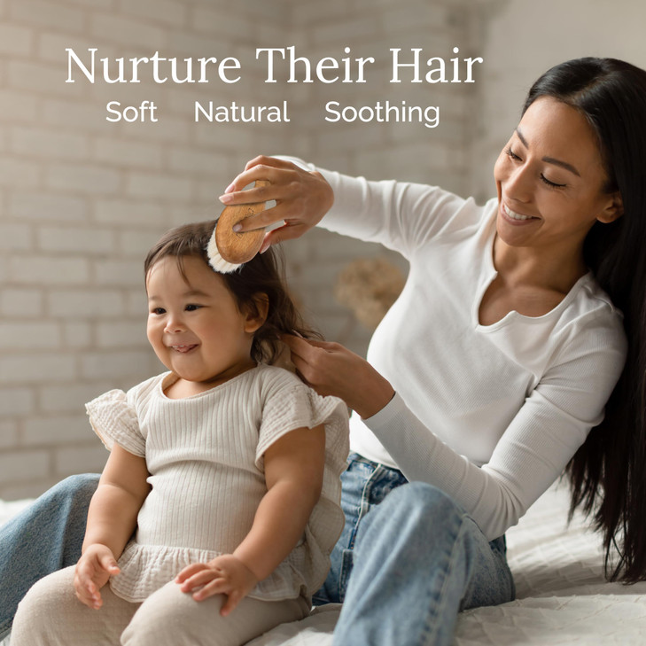 Natemia Wooden Baby Hair Brush Comb Set Pack of 3 Oval Natural Goat Hair Bristles Soft Bristle Brush Gentle Scalp Massag