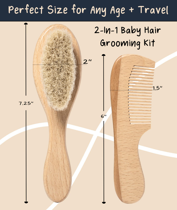 Worthies Baby Hair Brush Comb Set Wood Hair Brush with Soft Goat Bristles and Comb Newborn Infant Toddler for Cradle Cap