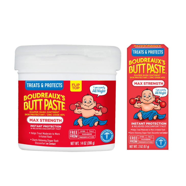 Boudreauxs Butt Paste Maximum Strength Diaper Rash Cream Ointment for Baby 2 oz Tube 14 oz Jar