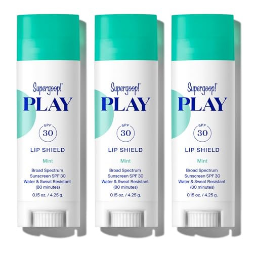 Supergoop PLAY Lip Shield SPF 30 with Mint 3 Pack Hydrating SPF Lip Balm Moisturizing Lip Treatment For Dry Cracked Lips