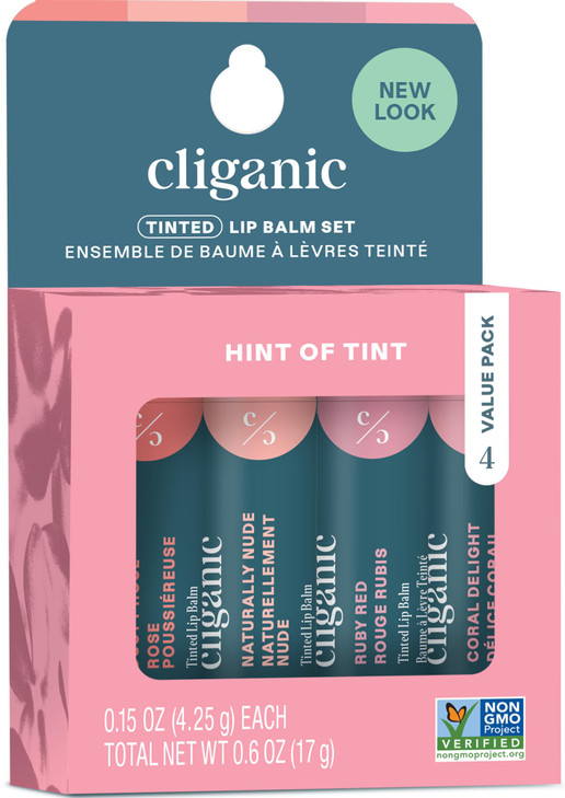 Cliganic Tinted Lip Balm Set 4 Colors Hydrating Enriched with Vitamin E Cruelty Free Stocking Stuffer Gift