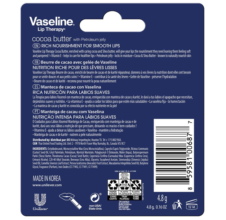 Vaseline Lip Therapy Cocoa Butter Lip Balm 6 Pack 016 Oz Ea
