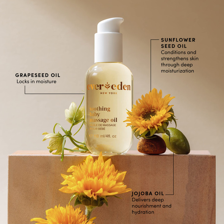 Evereden Soothing Baby Massage Oil 4 fl oz Clean Baby Care Nontoxic and Fragrance Free Clean Ingredients
