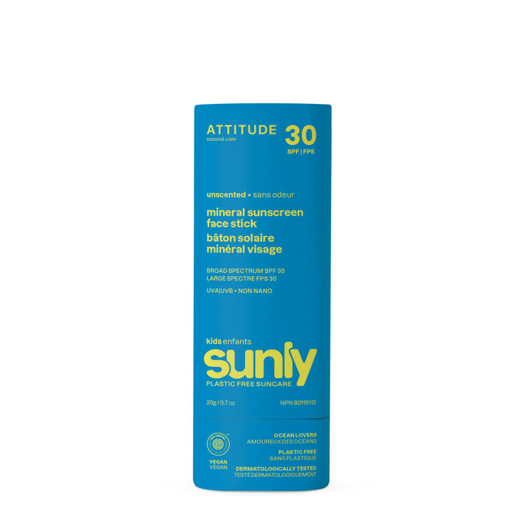 ATTITUDE Mineral Face Sunscreen Stick for Kids SPF 30 EWG Verified PlasticFree Broad Spectrum UVAUVB Protection with Zin