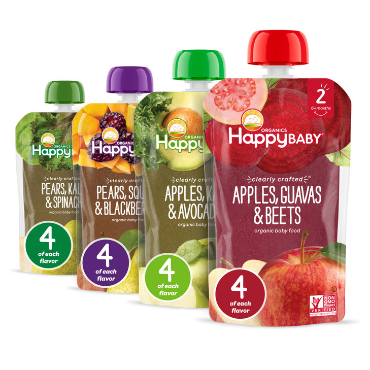 Happy Baby Organics Stage 2 Baby Food Pouches Gluten Free Vegan Healthy Snack Clearly Crafted Fruit Veggie Puree Fruit V