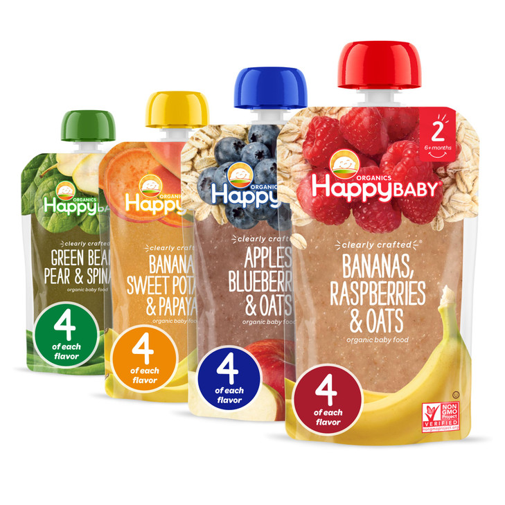 Happy Baby Organics Stage 2 Baby Food Pouches Gluten Free Vegan Healthy Snack Clearly Crafted Fruit Veggie Puree Fruit V