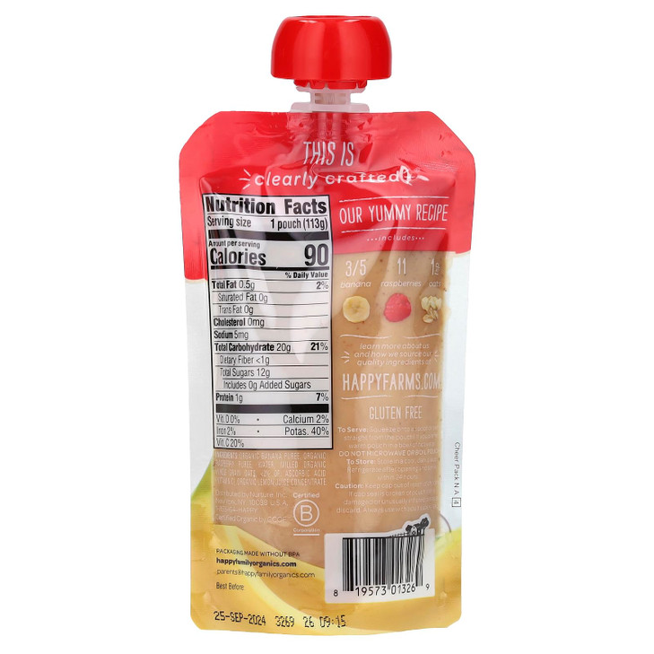 Happy Baby Organics Stage 2 Baby Food Pouches Gluten Free Vegan Healthy Snack Clearly Crafted Fruit Veggie Puree Bananas