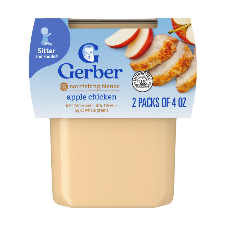 Gerber Stage 2 Baby Food Apple Chicken 4 oz Tub 16 Pack
