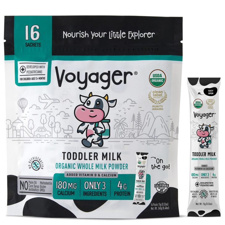 Voyager Toddler Milk On The Go USDA Organic Shelf Stable Whole Milk Powder Great for Travel No Refrigeration Gluten Free