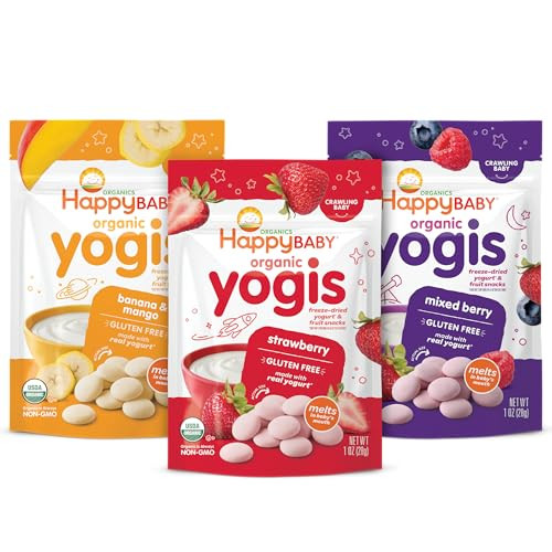 Happy Baby Organics Yogis FreezeDried Yogurt Fruit Snacks 3 Flavor Variety Pack 1 Ounce Pack of 3