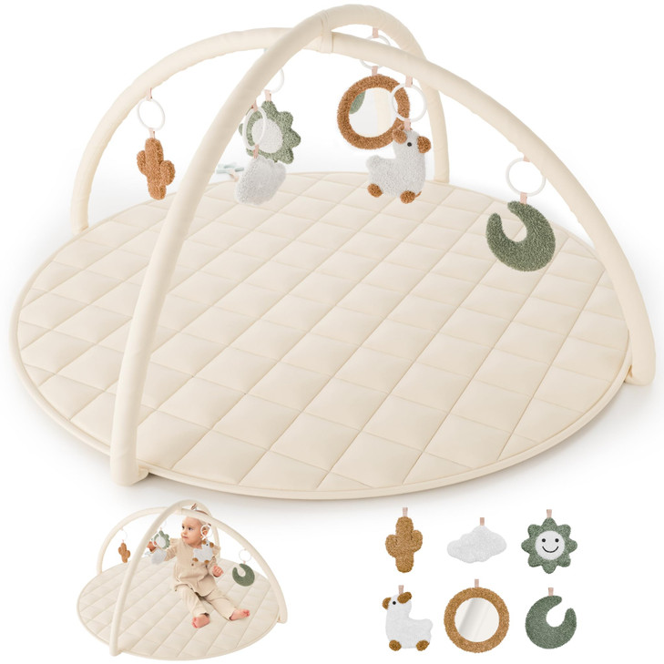 Beautiful Baby Play Gym and Tummy Time Mat Soft Cotton Mat with 6 Cute Toys Creates The Perfect Activity Area for Your G