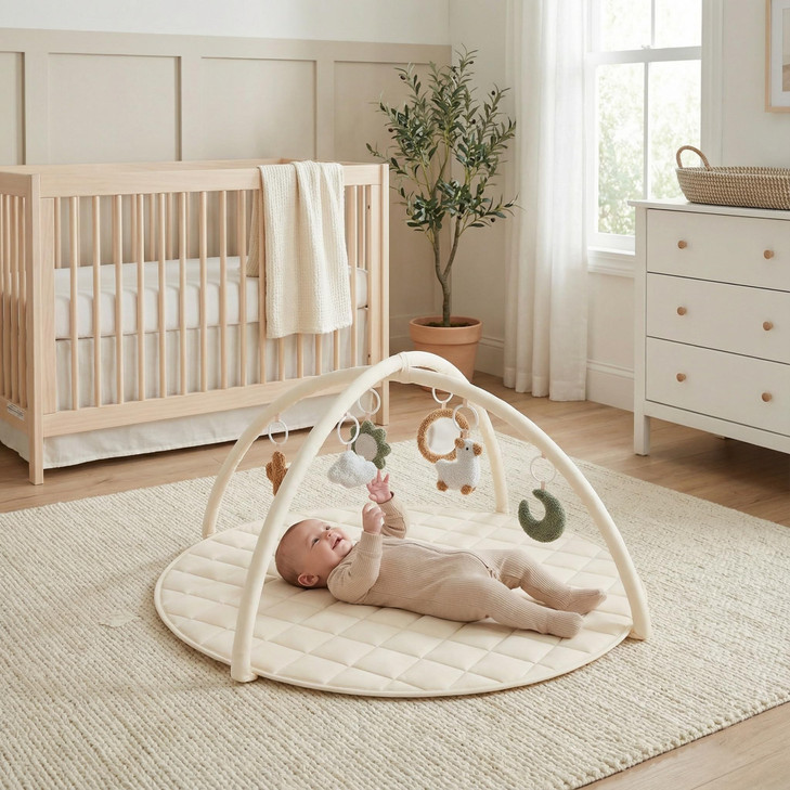 Beautiful Baby Play Gym and Tummy Time Mat Soft Cotton Mat with 6 Cute Toys Creates The Perfect Activity Area for Your G