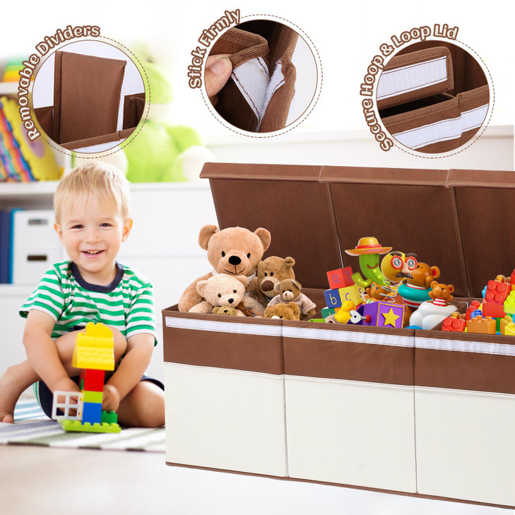 FIIOEOY Extra Large Toy Box with Lids Collapsible Toy Storage Organizer with Divider for Kids Sturdy Toy Chest for Bedro