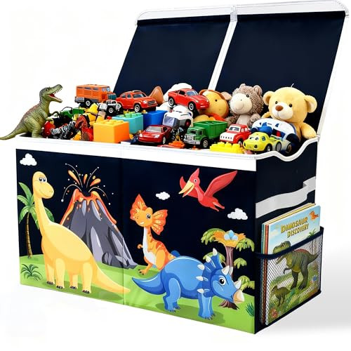 Extra Large Toy Box Chest Collapsible Storage Organizer with Lids Sturdy Dinosaur Toybox for Boys Girls 26x13x16 Kids St