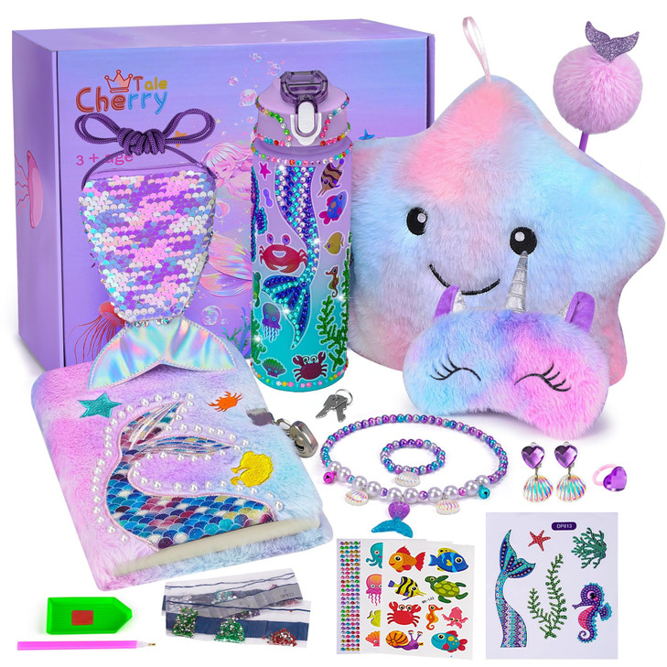 Cherry Tale Mermaid Toys Gifts for Girls 46 7 8 9 10 Years Old Girls Birthday Gifts Set with Light Up Star Pillow Diary
