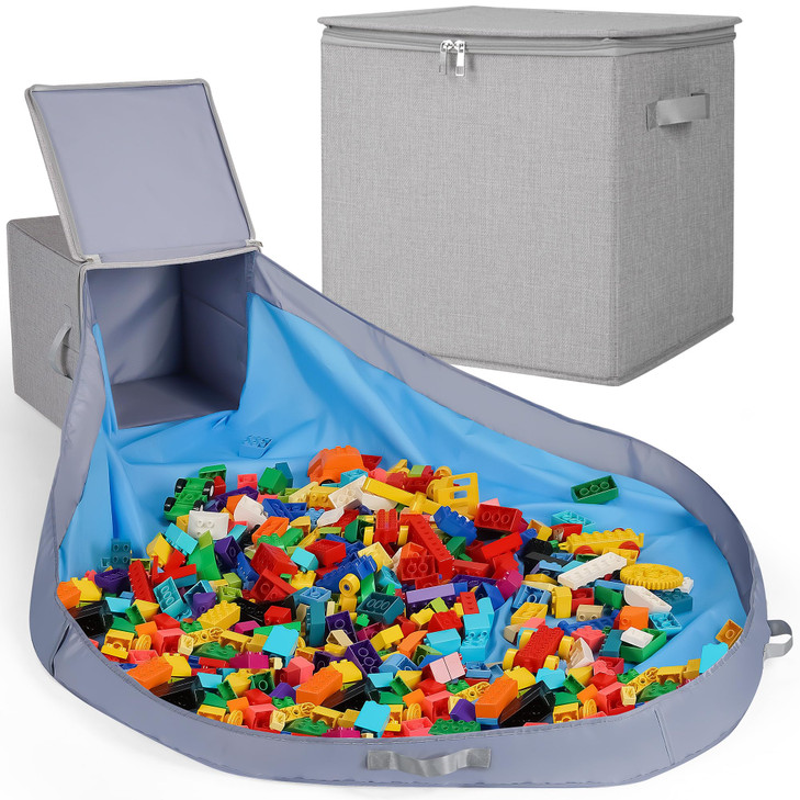 SAM AND MABEL Toy Storage Basket and Play Mat 13 x 13 x 13 Stackable and Collapsible Cubby Box Organizers for Kids Playr