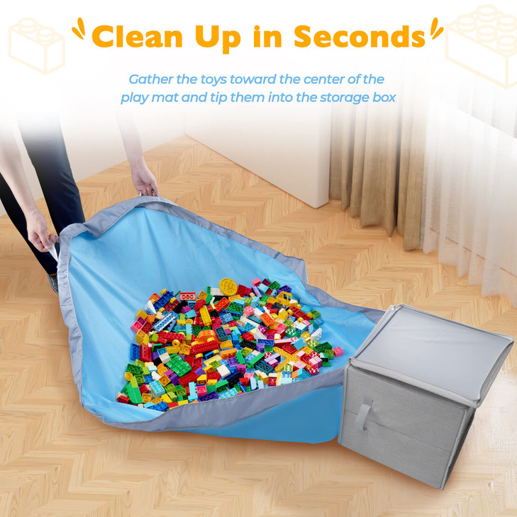 SAM AND MABEL Toy Storage Basket and Play Mat 13 x 13 x 13 Stackable and Collapsible Cubby Box Organizers for Kids Playr