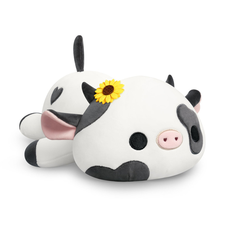 Onsoyours Cute Cow Plushie with Sunflower Headwear Soft Stuffed Milk Love Cow Squishy Plush Animal Toy Flower Cow Pillow