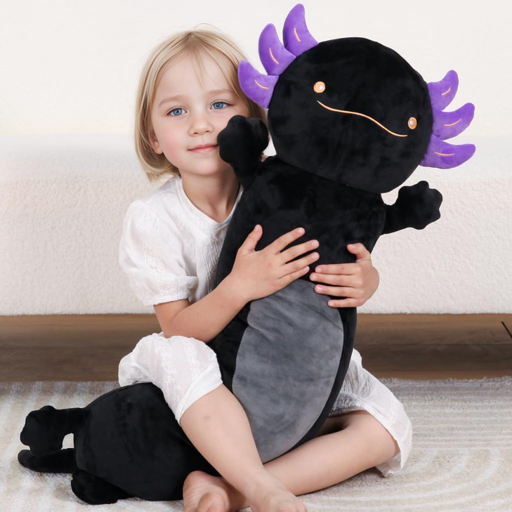 Dalmao 36 Giant Black Axolotl Stuffed Animal Cute Soft Long Axolotl Plush Body Squishy Pillow Big Plushies Toy Gift for