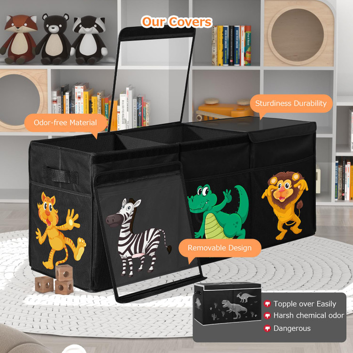 Extra Large Toy Box Collapsible Sturdy Toy Storage Organizer with Lids Dinosaur Storage Box for Boys Girls 42x16x14 Kids