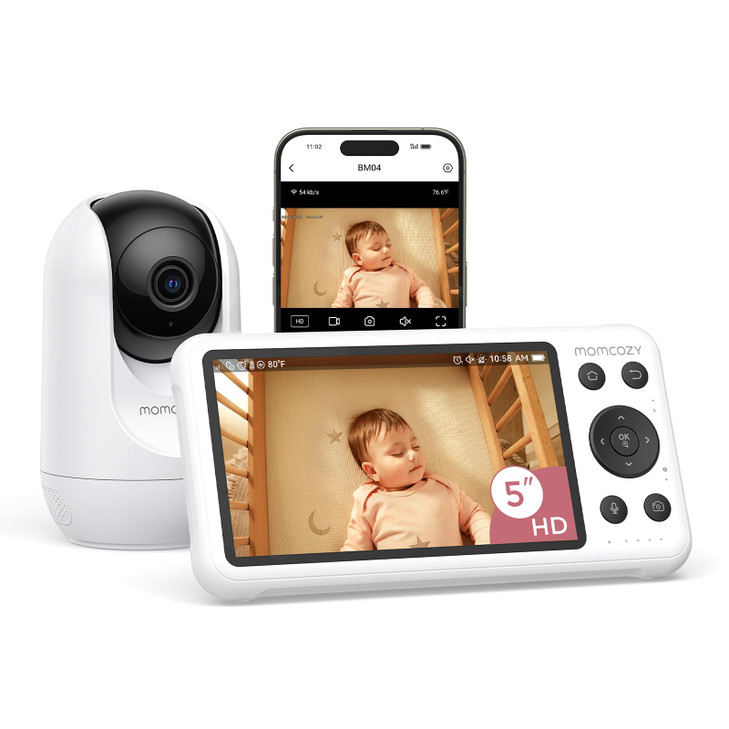 Momcozy Smart WiFi Baby Monitor with Camera and Audio 5 1080P Screen with Wall Mount Motion Cry Detection Safe FenceClea