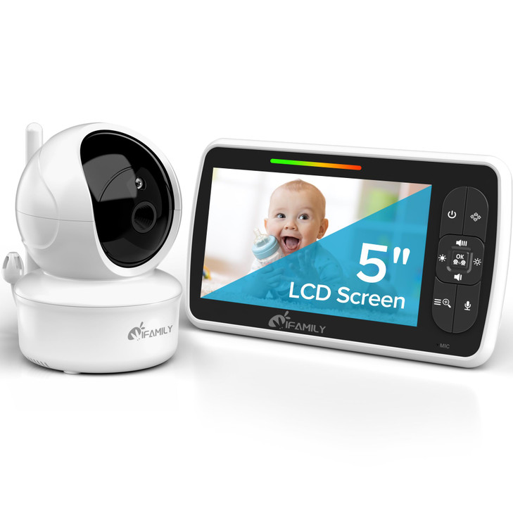 iFamily Baby Monitor Large 5 Screen with 30Hrs Battery Life Remote PanTiltZoomNo WiFi TwoWay Audio Night Vision Temperat