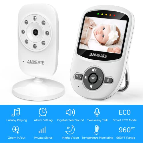 ANMEATE Video Baby Monitor with Digital Camera Digital 24Ghz Wireless Video Monitor with Temperature Monitor 960ft Trans