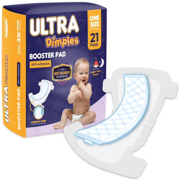 Dimples Booster Pads Baby Diaper Doubler Inserts with Adhesive 1 Size Fits All Diapers Boosts Absorbency No More leaks f