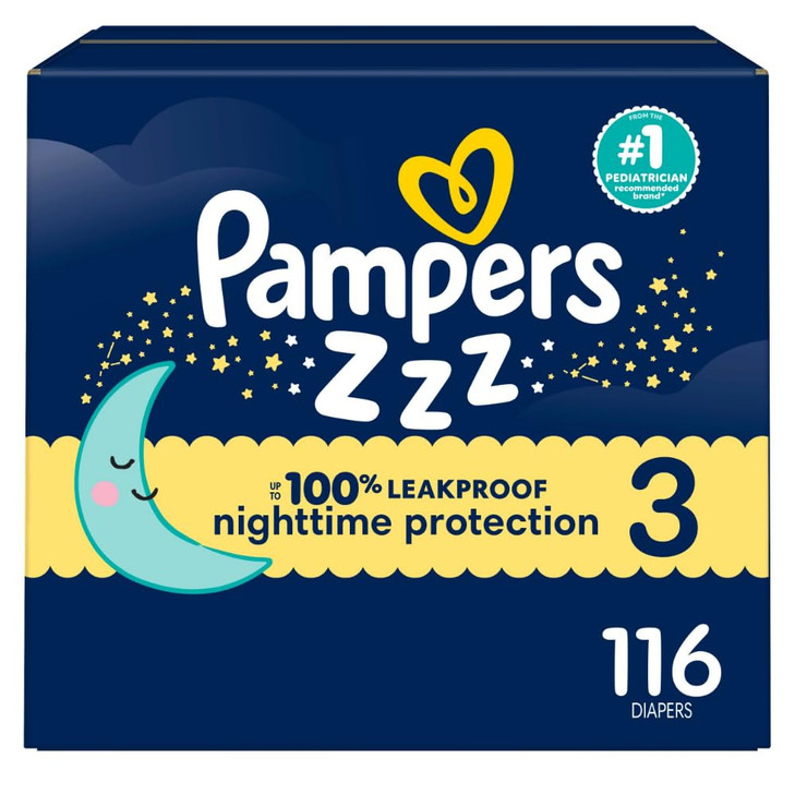 Pampers ZZZ Overnight Diapers Size 3 1628 lbs 116 Count Nighttime Protection Disposable Baby Diaper Night Time Leak and