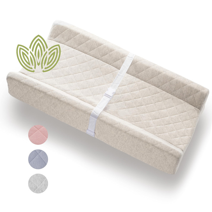 Organic Cotton Contoured Baby Changing Pad wWaterproof Foam Mattress Includes Soft Removable Washable Cover Safety Strap