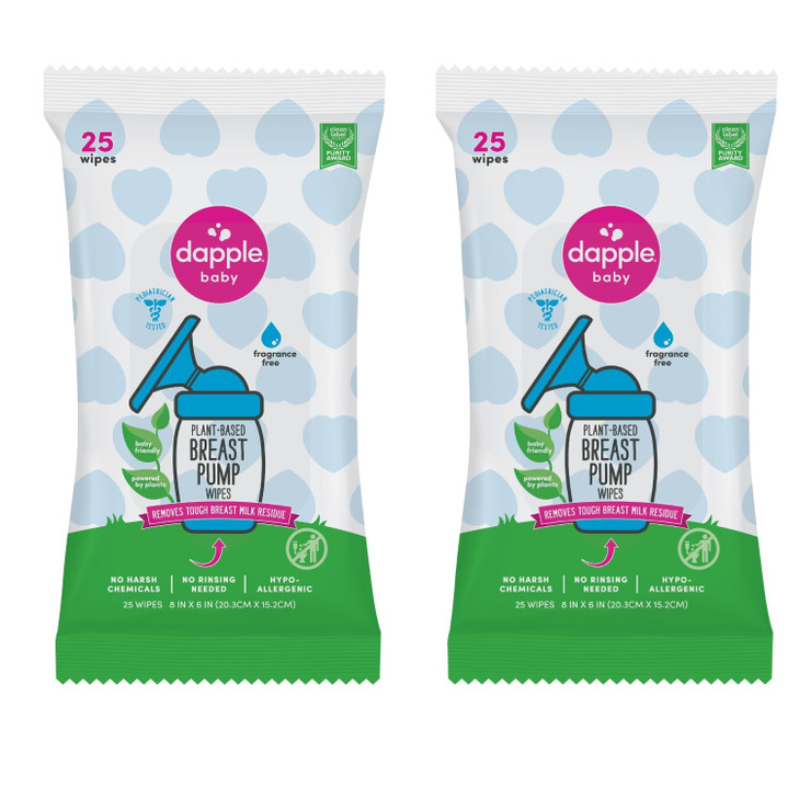Dapple Breast Pump Wipes Powered by Plants Hypoallergenic Removes Milk Residue Fragrance Free Convenient Wipes Pouch 25