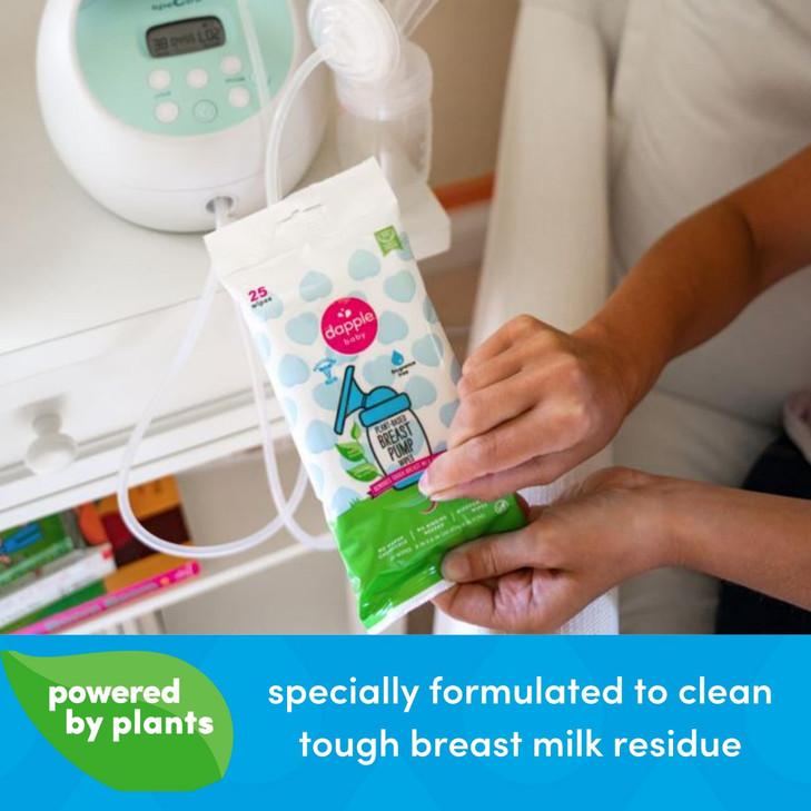 Dapple Breast Pump Wipes Powered by Plants Hypoallergenic Removes Milk Residue Fragrance Free Convenient Wipes Pouch 25