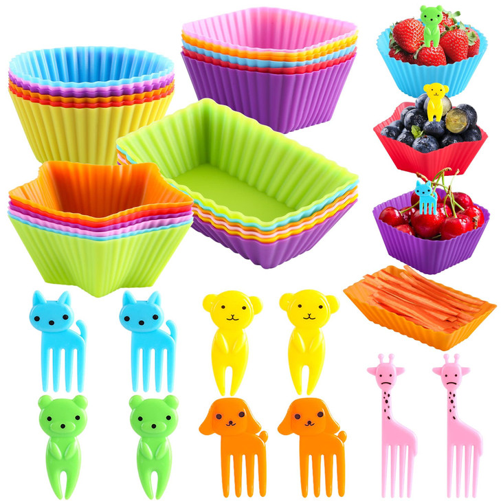 WSmelon Silicone Lunch Box Dividers24 pcs Bento Box Dividers with 10 Animal PicksSilicone Bento Box InsertsCupcake Bakin
