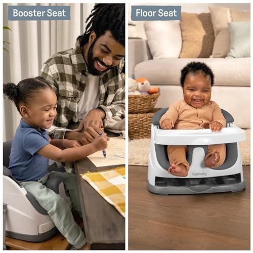 Ingenuity Baby Base 2in1 Booster Feeding and Floor Seat with SelfStoring Tray Slate