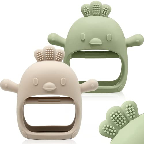 2 Pack Baby Teething Toy Silicone Teething Mitten for Babies Over 3 Months Anti Dropping Wrist Hand Teethers Baby Chew T