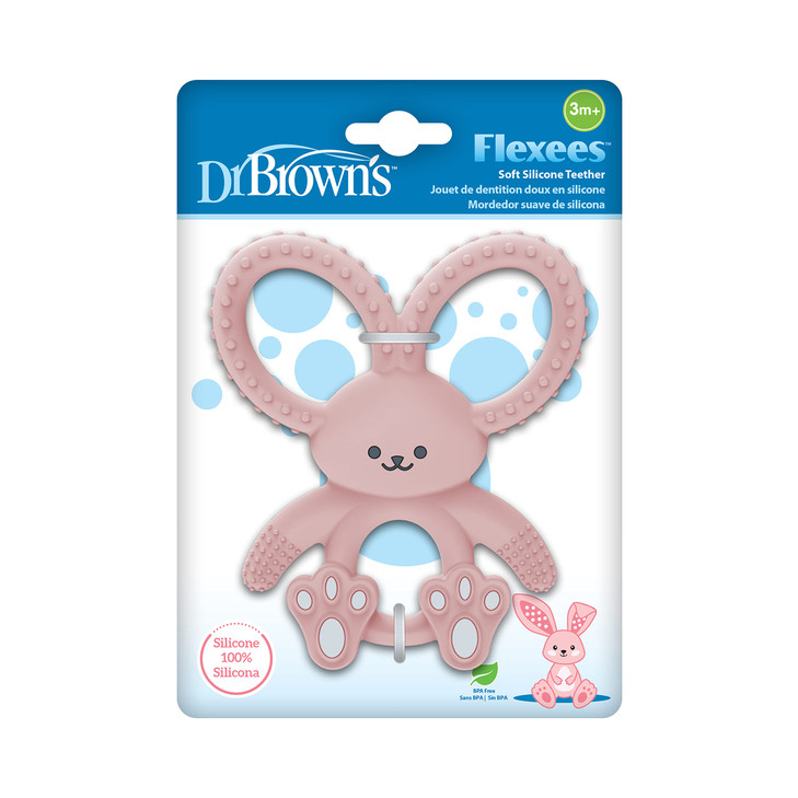 Dr Browns Flexees Teether Pink Bunny Soft 100 Silicone Baby Teether BPA Free 3m 1 Pack