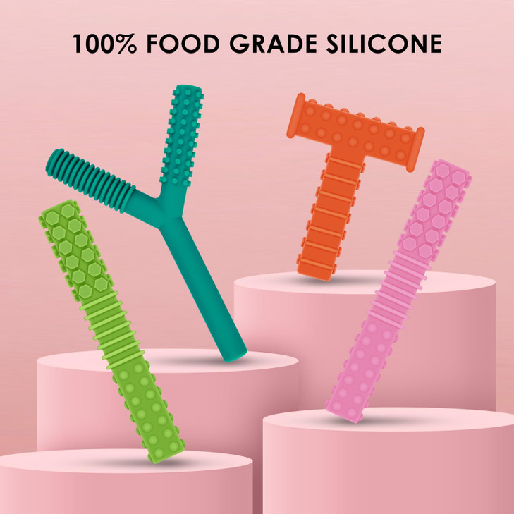 ERKOON Sensory Chew Toys for Autistic Children 4 Pack Silicone Chewy Tube Oral Motor Tools for Sensory Kids with Autism