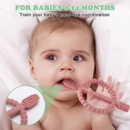 Baby Teething Toys with EasyHold Handle Silicone Infant Toothbrush Textured On Both Sides Helps Massage Soothe Sore Gums