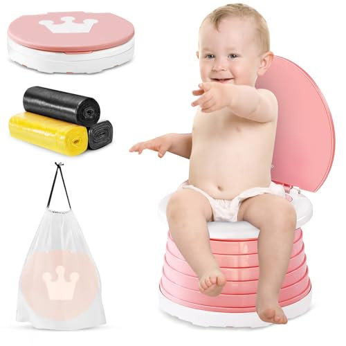 Travel Potty for Toddler Portable and Foldable Toilet Apply to Seat Emergency Toilet for Car Camping Outdoor IndoorPink