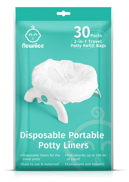 Newnice 30 Packs Disposable Liners with 200ML Absorbent Pads Portable Travel Bags Compatible with OXO Tot 2in1 Go Potty