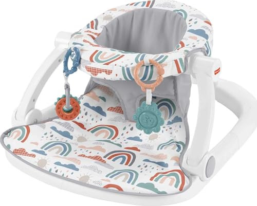 FisherPrice Portable Baby Chair SitMeUp Floor Seat with Developmental Toys Machine Washable Seat Pad Rainbow Showers