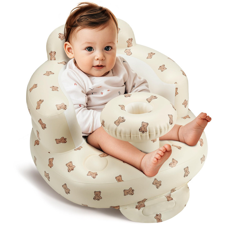 Inflatable Baby Seat for 336 Months Back Support Builtin Air Pump Learning to Sit Blow Up Floor Seat with Tray